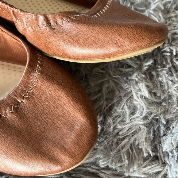 Brown ballet flats 9 faux leather stretch to fit memory foam sole casual chic FG - Picture 7 of 9
